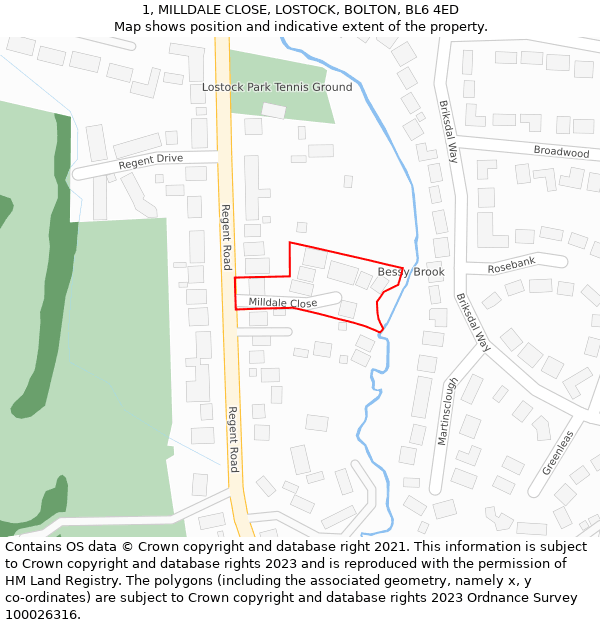 1, MILLDALE CLOSE, LOSTOCK, BOLTON, BL6 4ED: Location map and indicative extent of plot