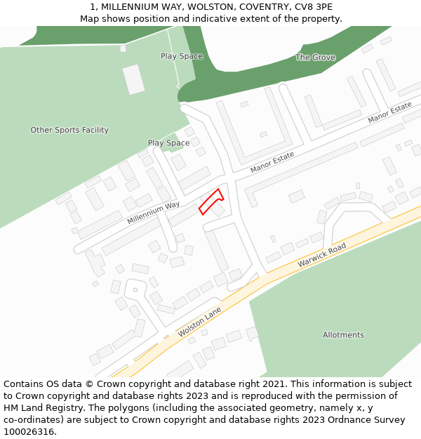 1, MILLENNIUM WAY, WOLSTON, COVENTRY, CV8 3PE: Location map and indicative extent of plot