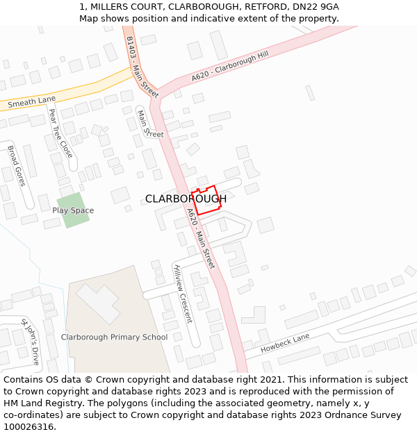 1, MILLERS COURT, CLARBOROUGH, RETFORD, DN22 9GA: Location map and indicative extent of plot