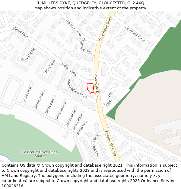 1, MILLERS DYKE, QUEDGELEY, GLOUCESTER, GL2 4XQ: Location map and indicative extent of plot