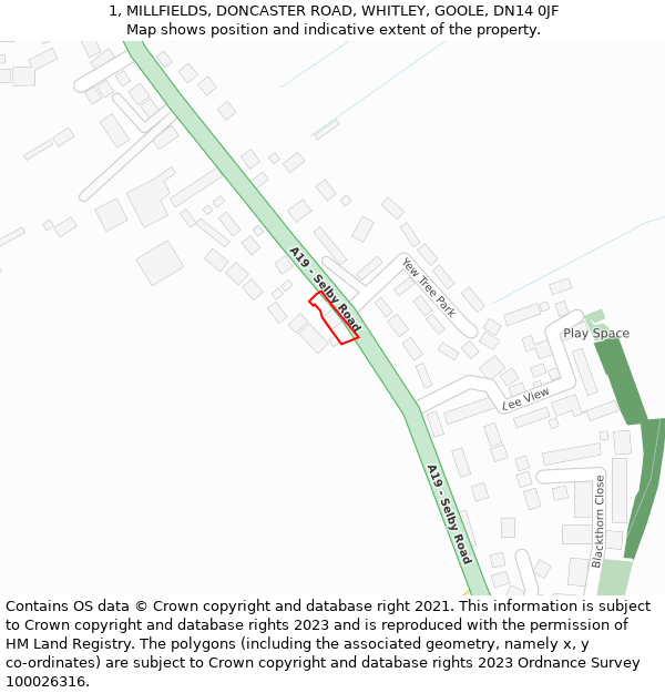 1, MILLFIELDS, DONCASTER ROAD, WHITLEY, GOOLE, DN14 0JF: Location map and indicative extent of plot