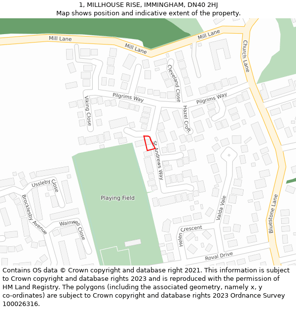 1, MILLHOUSE RISE, IMMINGHAM, DN40 2HJ: Location map and indicative extent of plot