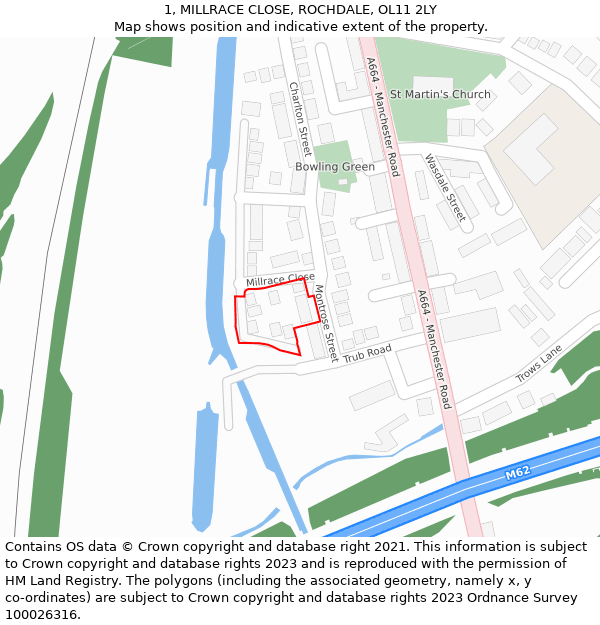 1, MILLRACE CLOSE, ROCHDALE, OL11 2LY: Location map and indicative extent of plot