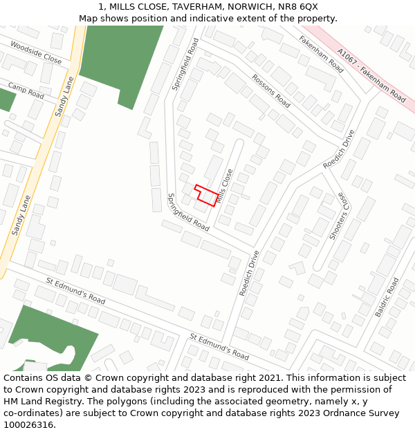 1, MILLS CLOSE, TAVERHAM, NORWICH, NR8 6QX: Location map and indicative extent of plot