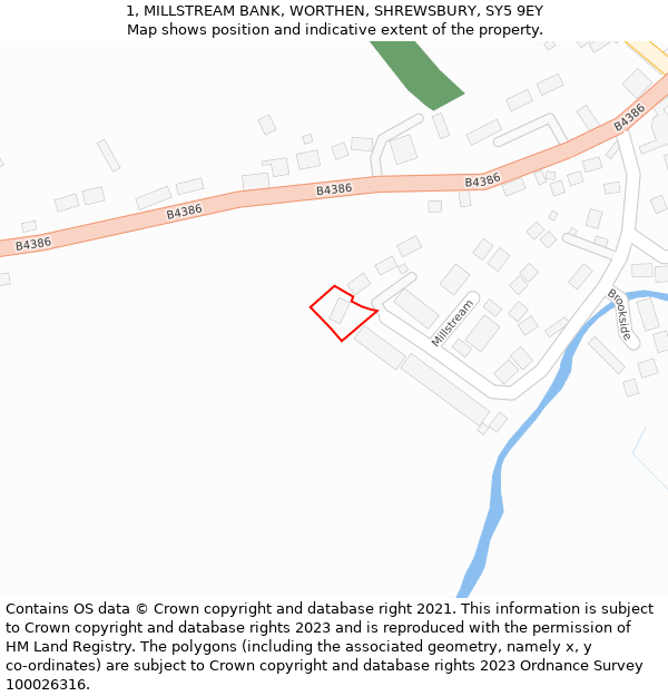 1, MILLSTREAM BANK, WORTHEN, SHREWSBURY, SY5 9EY: Location map and indicative extent of plot
