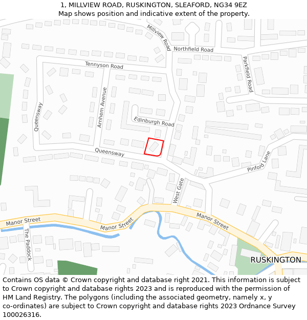 1, MILLVIEW ROAD, RUSKINGTON, SLEAFORD, NG34 9EZ: Location map and indicative extent of plot