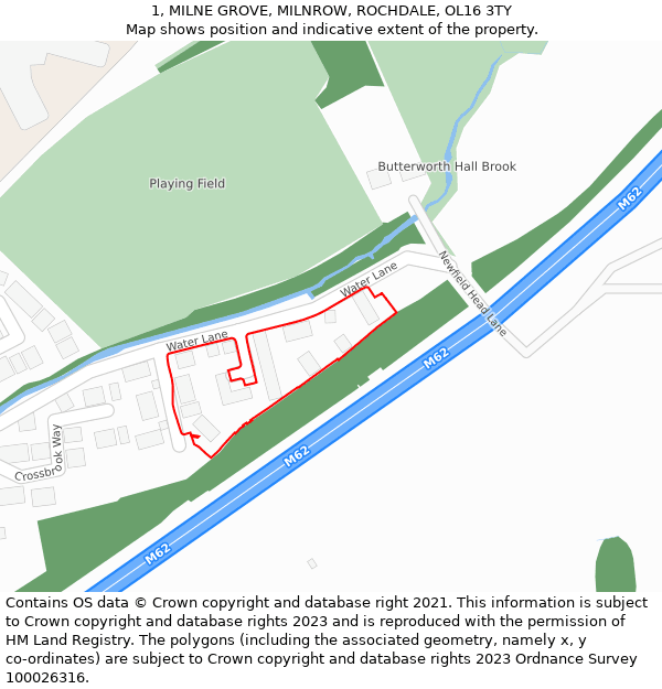 1, MILNE GROVE, MILNROW, ROCHDALE, OL16 3TY: Location map and indicative extent of plot