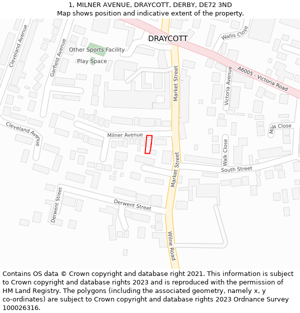 1, MILNER AVENUE, DRAYCOTT, DERBY, DE72 3ND: Location map and indicative extent of plot