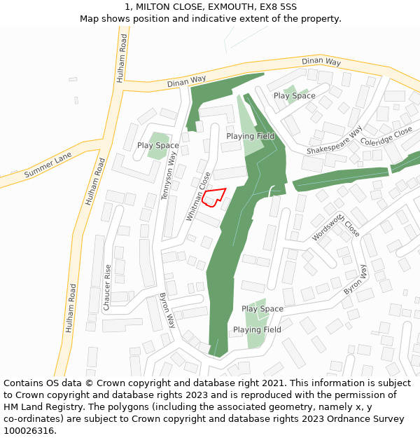 1, MILTON CLOSE, EXMOUTH, EX8 5SS: Location map and indicative extent of plot