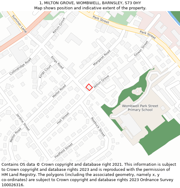 1, MILTON GROVE, WOMBWELL, BARNSLEY, S73 0HY: Location map and indicative extent of plot