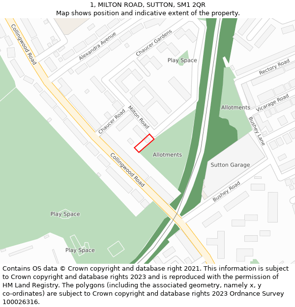 1, MILTON ROAD, SUTTON, SM1 2QR: Location map and indicative extent of plot