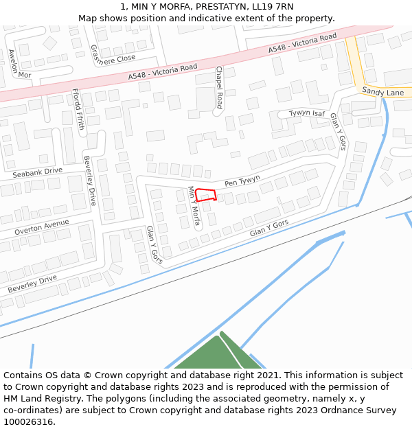 1, MIN Y MORFA, PRESTATYN, LL19 7RN: Location map and indicative extent of plot