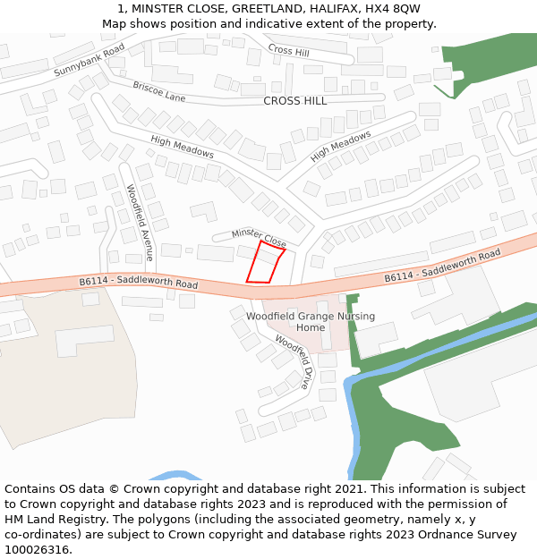 1, MINSTER CLOSE, GREETLAND, HALIFAX, HX4 8QW: Location map and indicative extent of plot