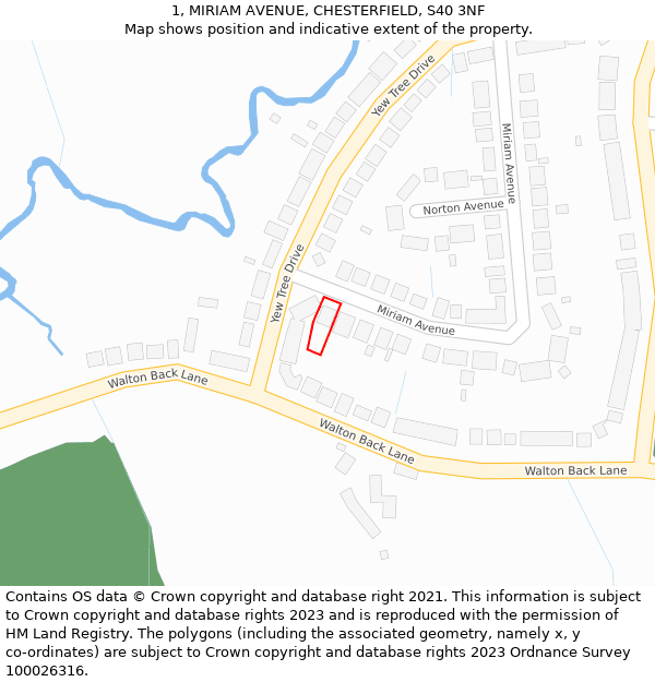 1, MIRIAM AVENUE, CHESTERFIELD, S40 3NF: Location map and indicative extent of plot