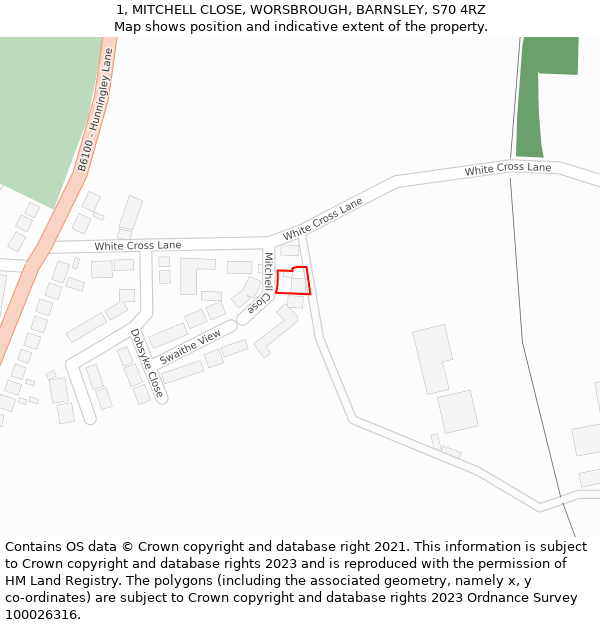 1, MITCHELL CLOSE, WORSBROUGH, BARNSLEY, S70 4RZ: Location map and indicative extent of plot