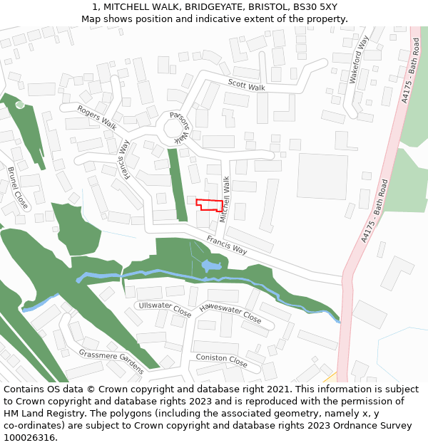 1, MITCHELL WALK, BRIDGEYATE, BRISTOL, BS30 5XY: Location map and indicative extent of plot