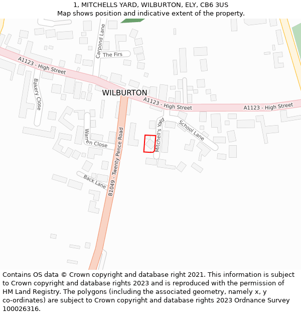 1, MITCHELLS YARD, WILBURTON, ELY, CB6 3US: Location map and indicative extent of plot