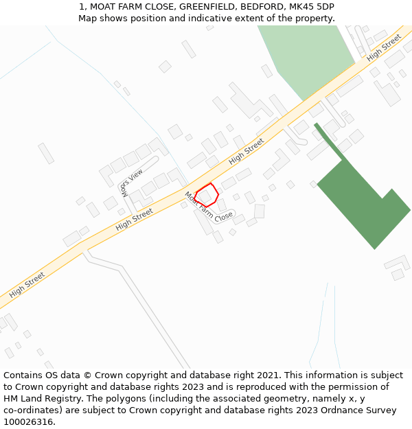 1, MOAT FARM CLOSE, GREENFIELD, BEDFORD, MK45 5DP: Location map and indicative extent of plot