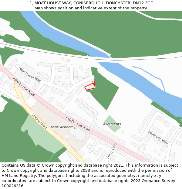 1, MOAT HOUSE WAY, CONISBROUGH, DONCASTER, DN12 3GE: Location map and indicative extent of plot