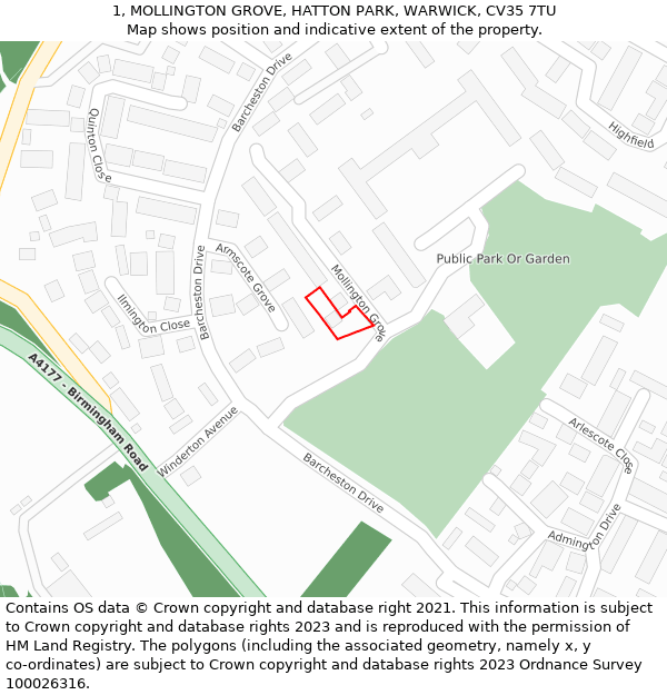 1, MOLLINGTON GROVE, HATTON PARK, WARWICK, CV35 7TU: Location map and indicative extent of plot