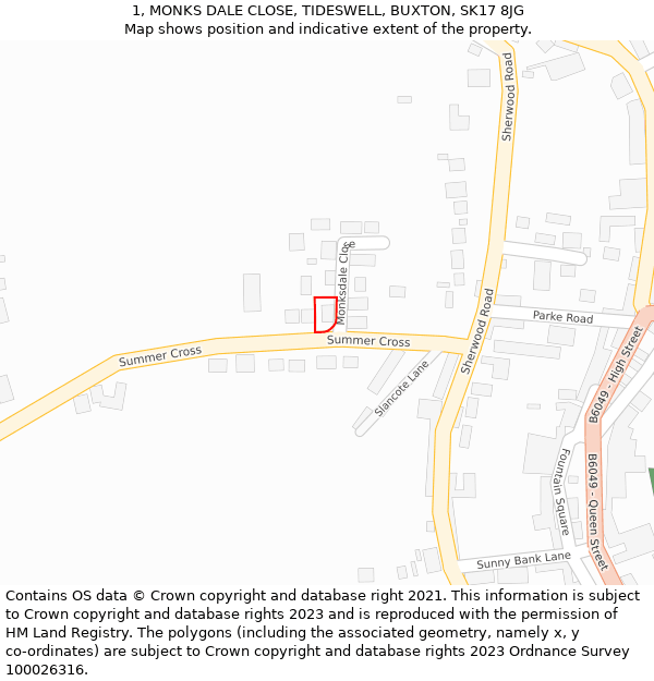 1, MONKS DALE CLOSE, TIDESWELL, BUXTON, SK17 8JG: Location map and indicative extent of plot