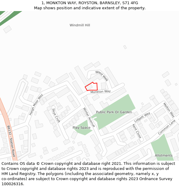 1, MONKTON WAY, ROYSTON, BARNSLEY, S71 4FG: Location map and indicative extent of plot