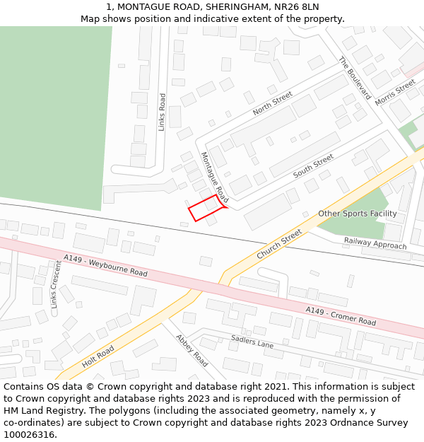 1, MONTAGUE ROAD, SHERINGHAM, NR26 8LN: Location map and indicative extent of plot