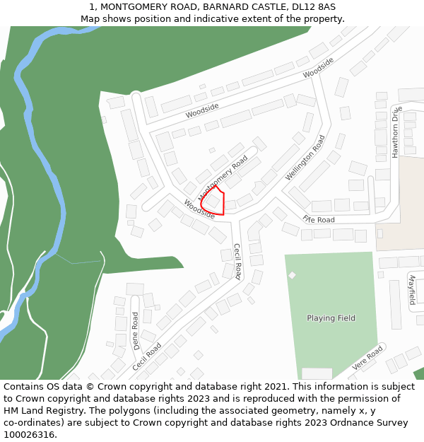 1, MONTGOMERY ROAD, BARNARD CASTLE, DL12 8AS: Location map and indicative extent of plot