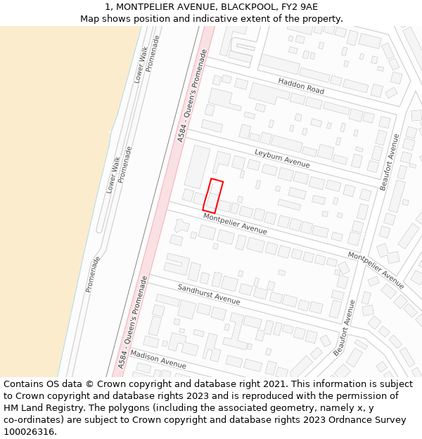 1, MONTPELIER AVENUE, BLACKPOOL, FY2 9AE: Location map and indicative extent of plot
