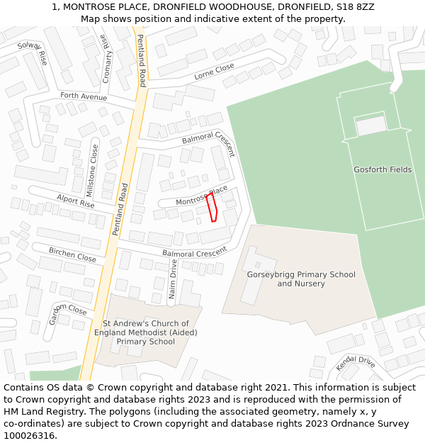 1, MONTROSE PLACE, DRONFIELD WOODHOUSE, DRONFIELD, S18 8ZZ: Location map and indicative extent of plot