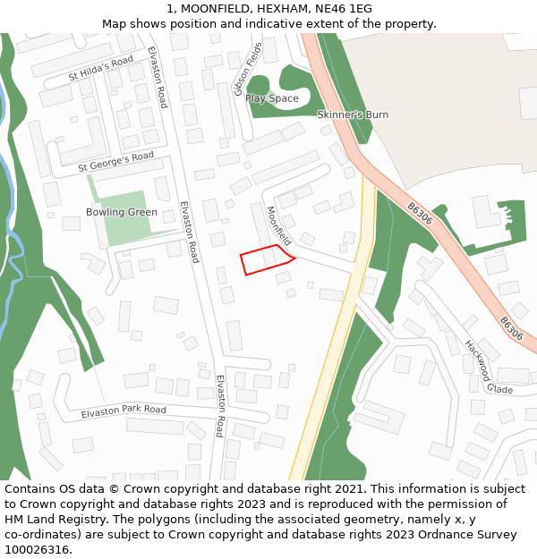 1, MOONFIELD, HEXHAM, NE46 1EG: Location map and indicative extent of plot