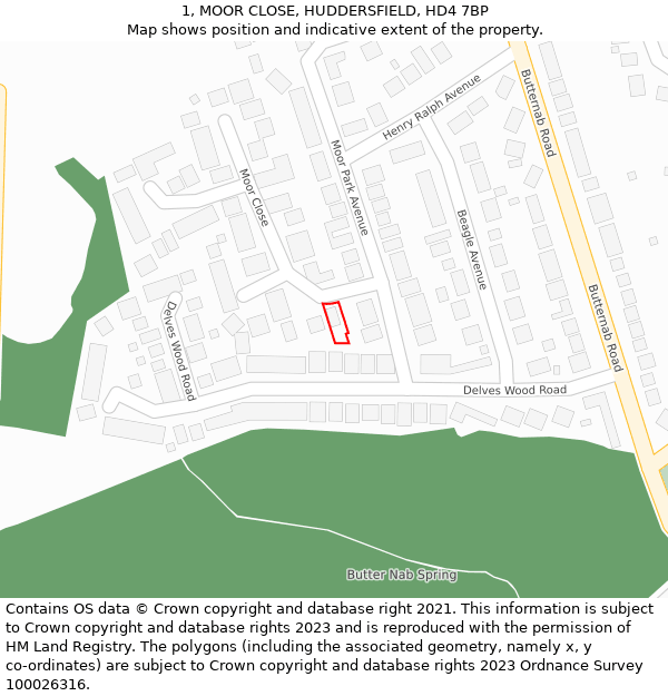 1, MOOR CLOSE, HUDDERSFIELD, HD4 7BP: Location map and indicative extent of plot