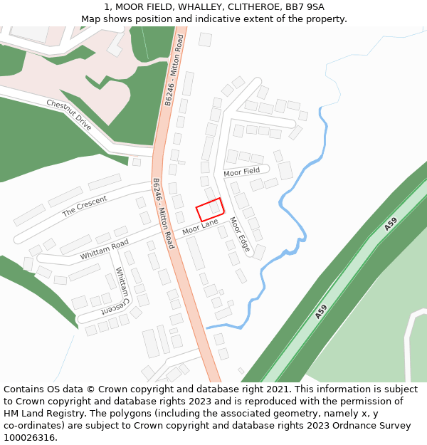1, MOOR FIELD, WHALLEY, CLITHEROE, BB7 9SA: Location map and indicative extent of plot