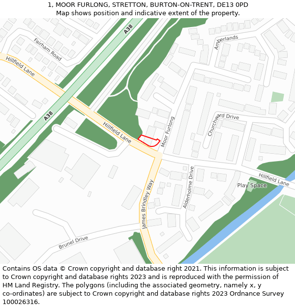 1, MOOR FURLONG, STRETTON, BURTON-ON-TRENT, DE13 0PD: Location map and indicative extent of plot