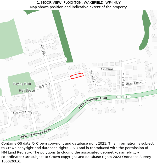 1, MOOR VIEW, FLOCKTON, WAKEFIELD, WF4 4UY: Location map and indicative extent of plot