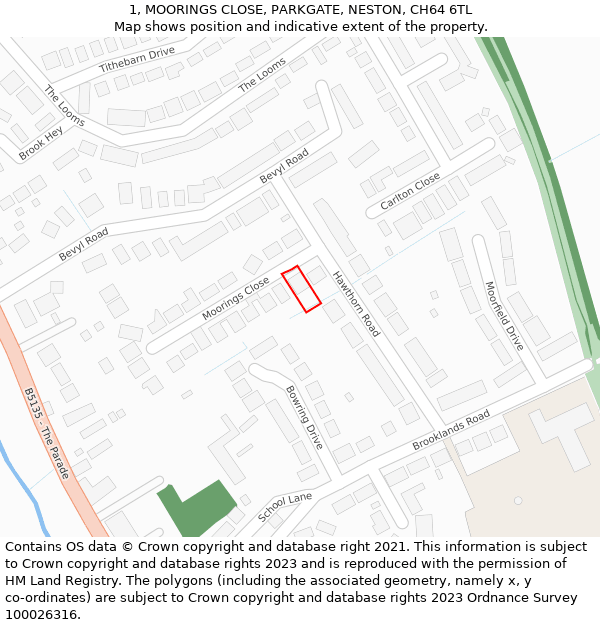 1, MOORINGS CLOSE, PARKGATE, NESTON, CH64 6TL: Location map and indicative extent of plot