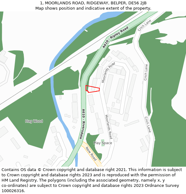 1, MOORLANDS ROAD, RIDGEWAY, BELPER, DE56 2JB: Location map and indicative extent of plot
