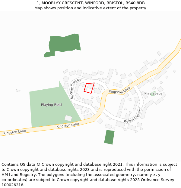 1, MOORLAY CRESCENT, WINFORD, BRISTOL, BS40 8DB: Location map and indicative extent of plot