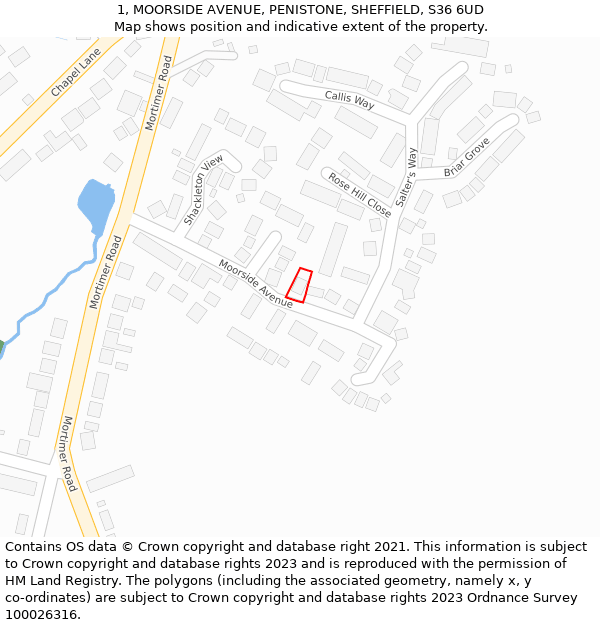 1, MOORSIDE AVENUE, PENISTONE, SHEFFIELD, S36 6UD: Location map and indicative extent of plot