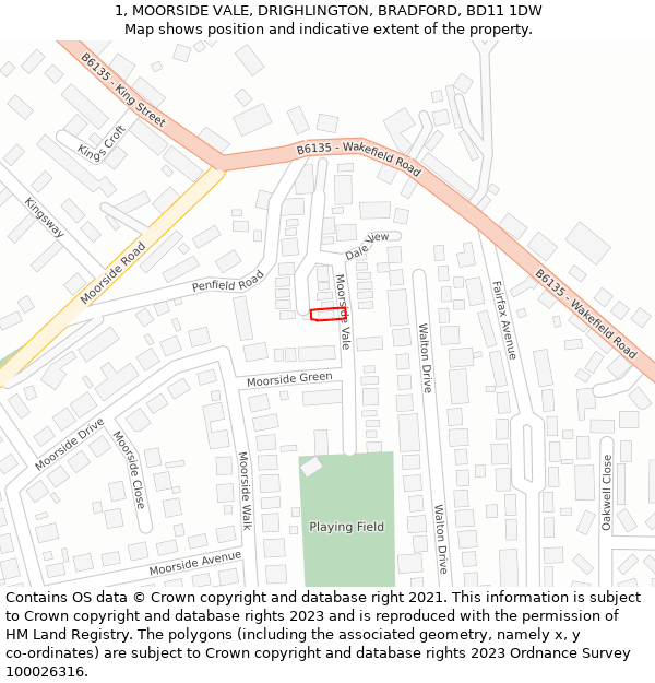 1, MOORSIDE VALE, DRIGHLINGTON, BRADFORD, BD11 1DW: Location map and indicative extent of plot