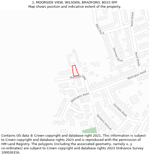 1, MOORSIDE VIEW, WILSDEN, BRADFORD, BD15 0FP: Location map and indicative extent of plot