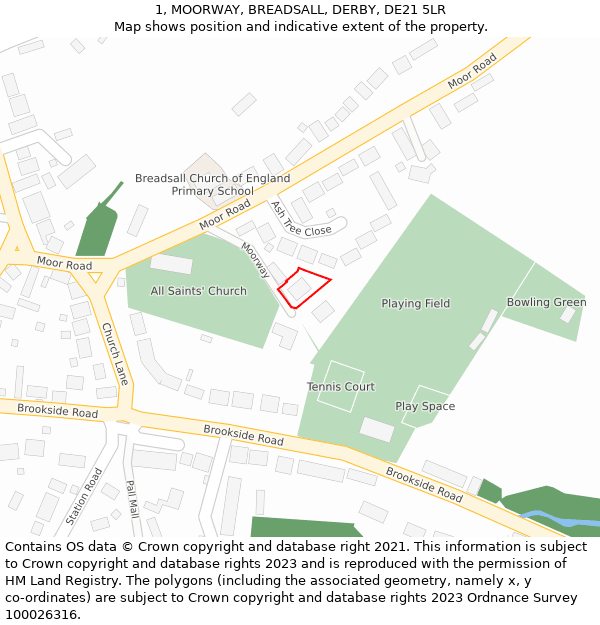 1, MOORWAY, BREADSALL, DERBY, DE21 5LR: Location map and indicative extent of plot