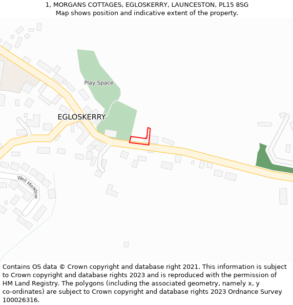 1, MORGANS COTTAGES, EGLOSKERRY, LAUNCESTON, PL15 8SG: Location map and indicative extent of plot