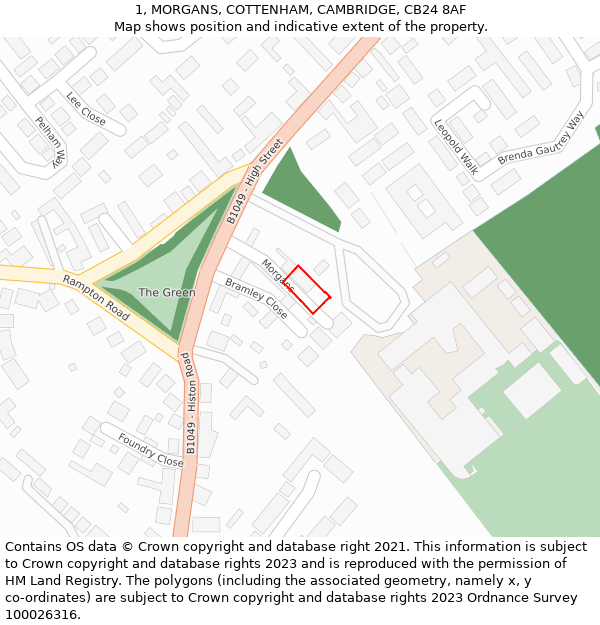 1, MORGANS, COTTENHAM, CAMBRIDGE, CB24 8AF: Location map and indicative extent of plot