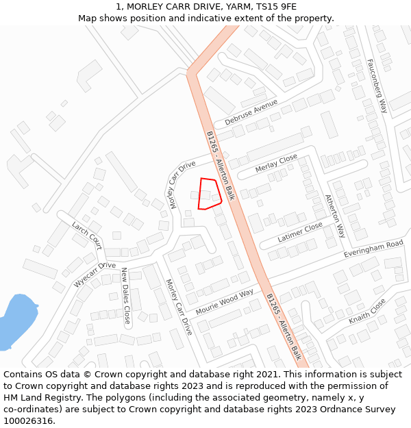1, MORLEY CARR DRIVE, YARM, TS15 9FE: Location map and indicative extent of plot
