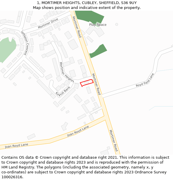 1, MORTIMER HEIGHTS, CUBLEY, SHEFFIELD, S36 9UY: Location map and indicative extent of plot