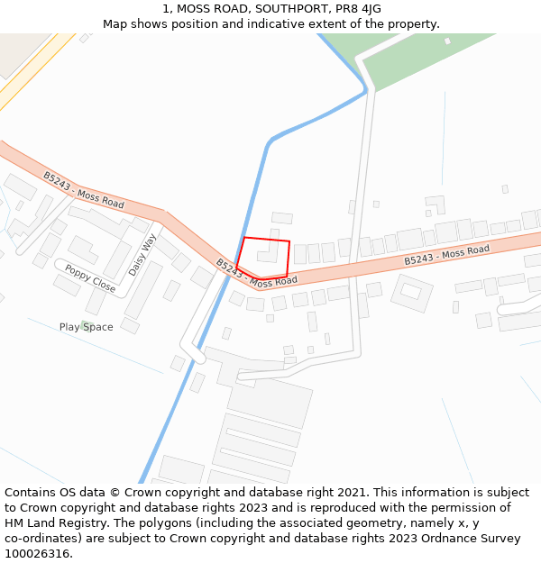 1, MOSS ROAD, SOUTHPORT, PR8 4JG: Location map and indicative extent of plot