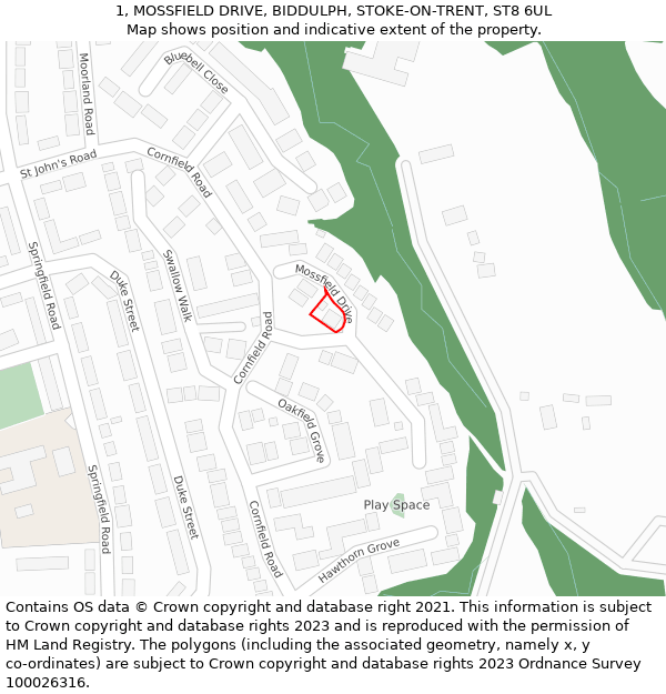1, MOSSFIELD DRIVE, BIDDULPH, STOKE-ON-TRENT, ST8 6UL: Location map and indicative extent of plot