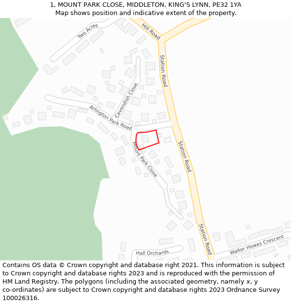 1, MOUNT PARK CLOSE, MIDDLETON, KING'S LYNN, PE32 1YA: Location map and indicative extent of plot