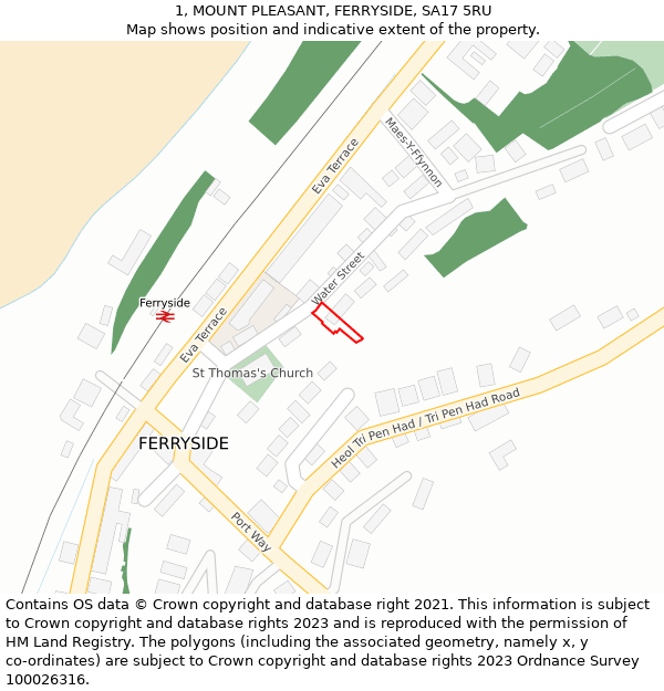 1, MOUNT PLEASANT, FERRYSIDE, SA17 5RU: Location map and indicative extent of plot